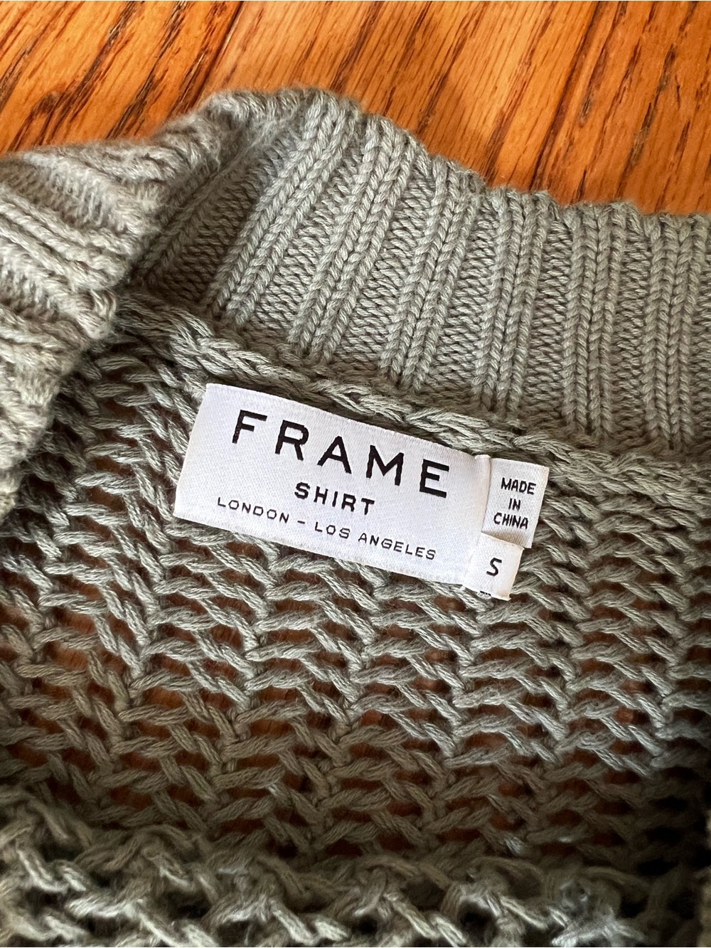Frame Denim Sage Green Open-Knit Crewneck Sweater Size S
